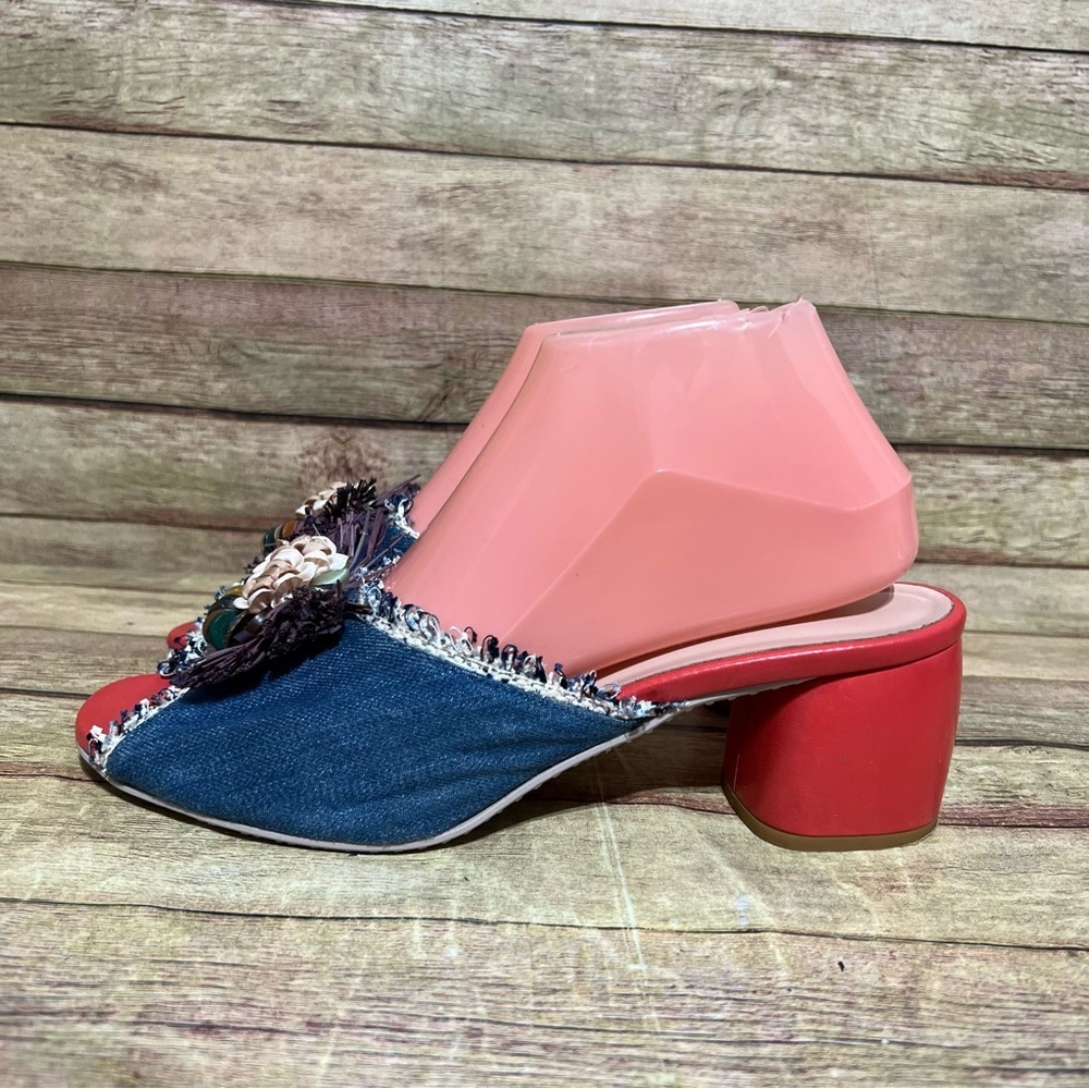 Isabelle Blue Denim Tassle Mules